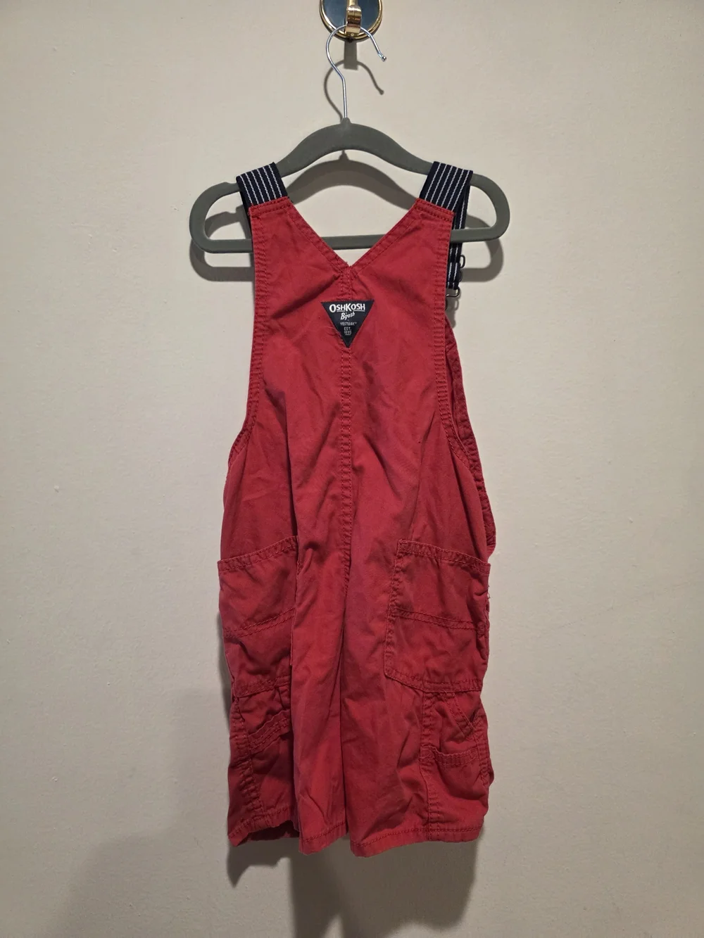 OshKosh B'gosh Red Kids Overalls with Navy Stripe Straps Size 4